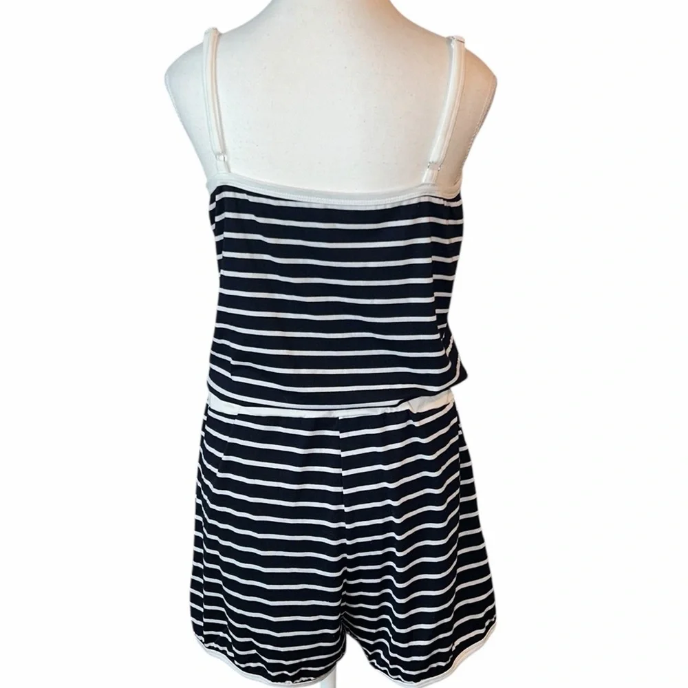 Cupshe Striped Sweetheart Straight Leg Navy and White Jersey Romper M